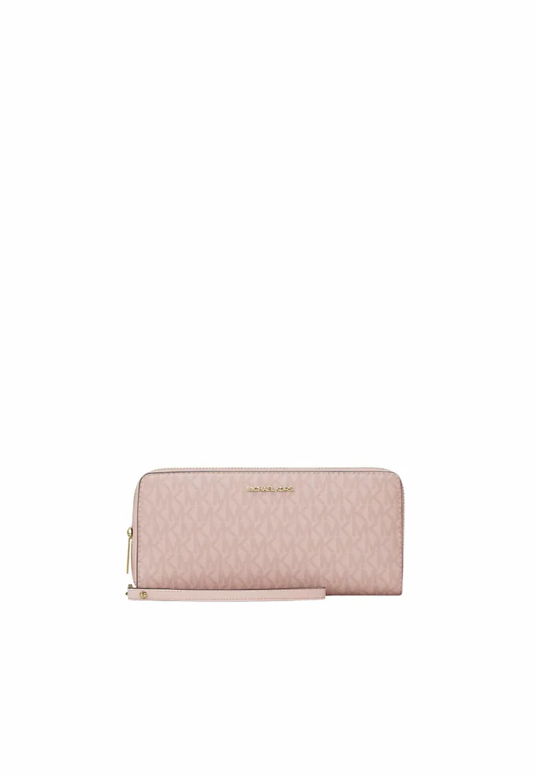 Michael Kors Jet Set Travel Large Signature Logo Continental Wallet In Powder Blush 35R4GTVT3V Casual Chic