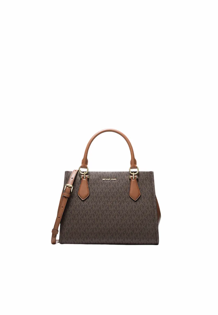 Michael Kors Marilyn Medium Satchel Bag Signature Logo In Brown 35F5G6AS2B Stylish Urban Life
