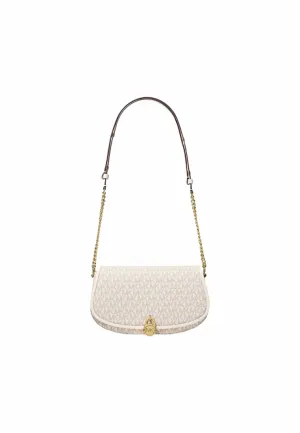 Michael Kors Mila Medium Messenger Bag Signature Logo In Light Cream Multi 35T5GIMM8B Light Movement