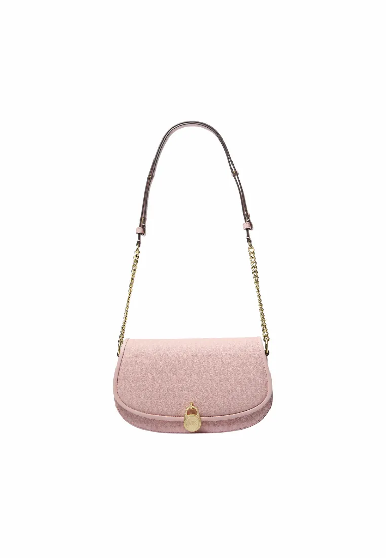Michael Kors Mila Medium Messenger Bag Signature Logo In Powder Blush 35T5GIMM8V Modern Portability