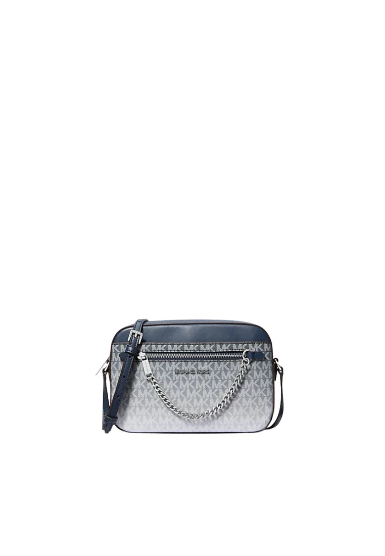 Minimal Look Adventure Companion Michael Kors Signature Logo Ombre Jet Set Large Crossbody Bag In Navy Bleu Marine 35R5STTC9V