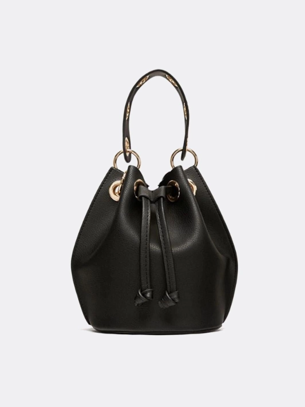 Mini Black Bucket Bag ?C Drawstring Faux Leather Handbag Trendy Lifestyle