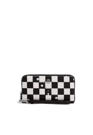 Professional Elegance Coach Long Zip Around Wallet With Checkerboard Print In Black Chalk CR622