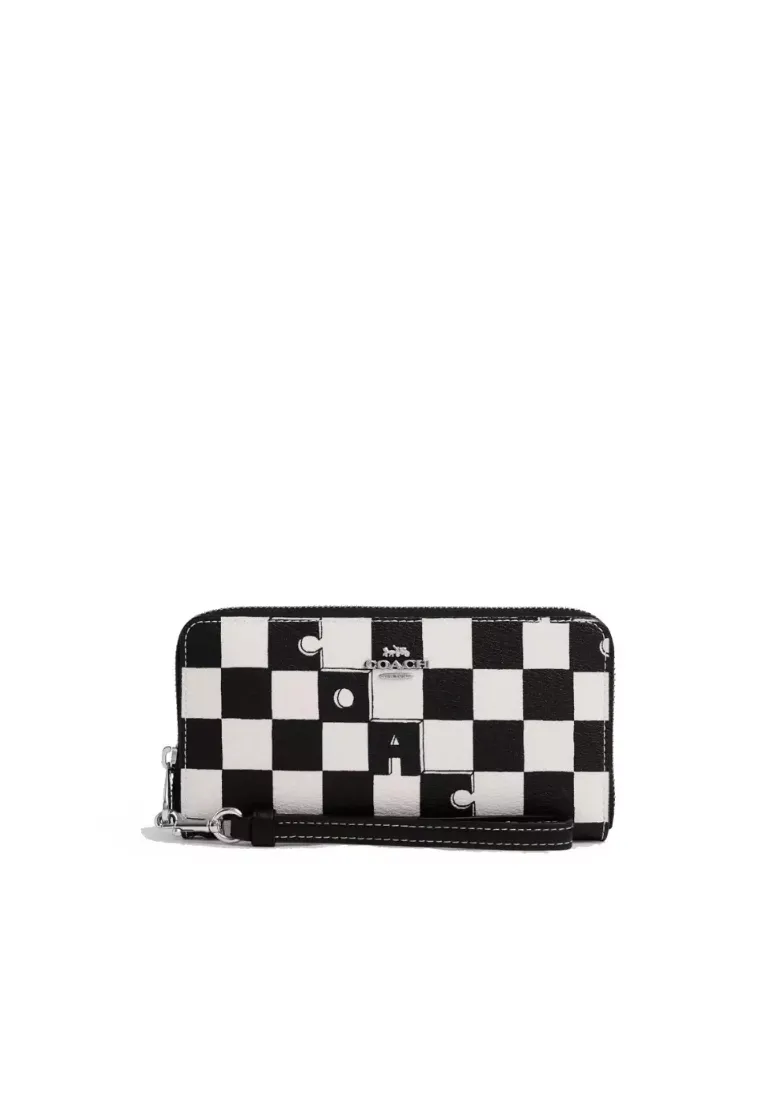 Professional Elegance Coach Long Zip Around Wallet With Checkerboard Print In Black Chalk CR622