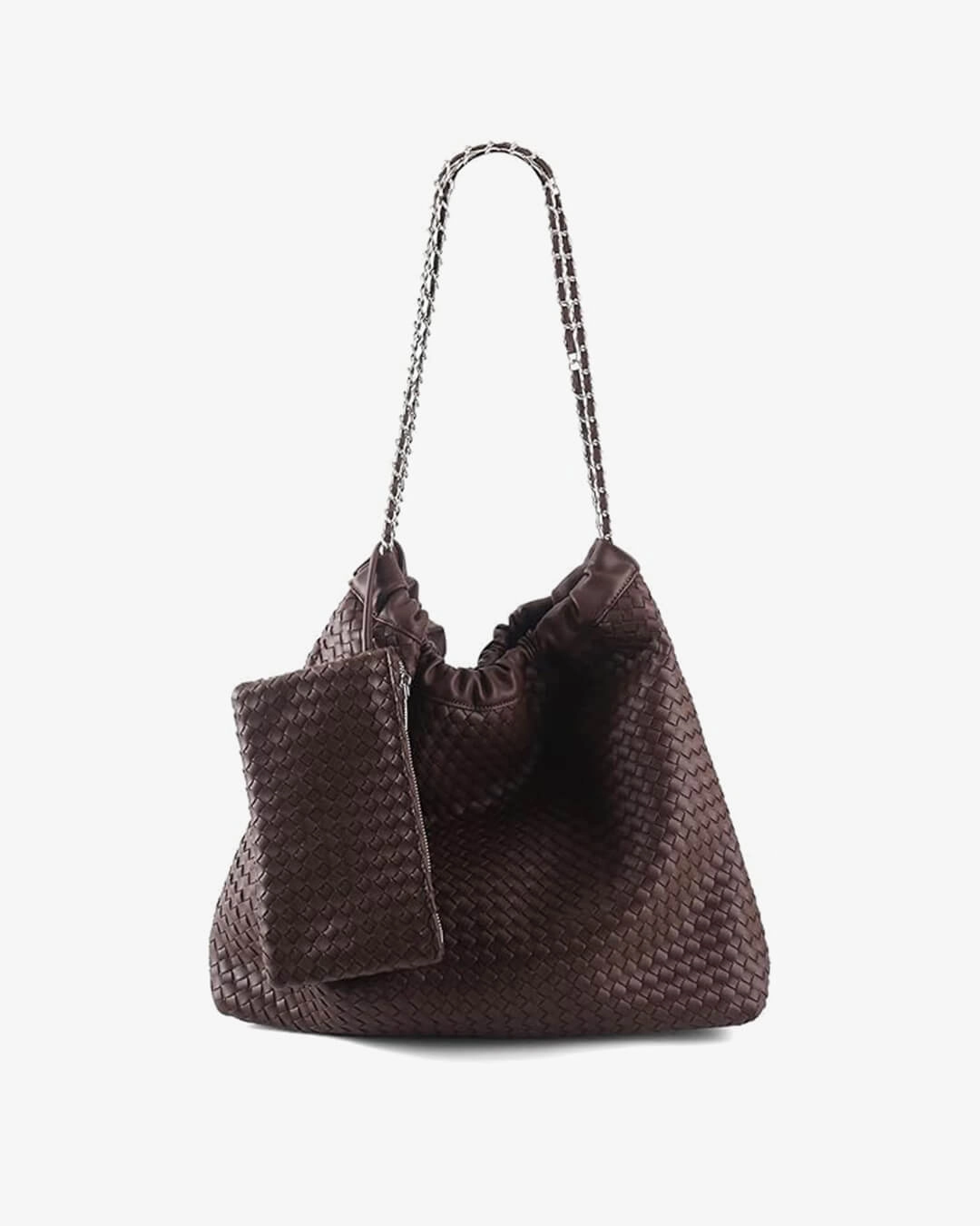 Functional Piece Textured Shoulder Bag with Pouch ?C Spacious Everyday Tote with Drawstring