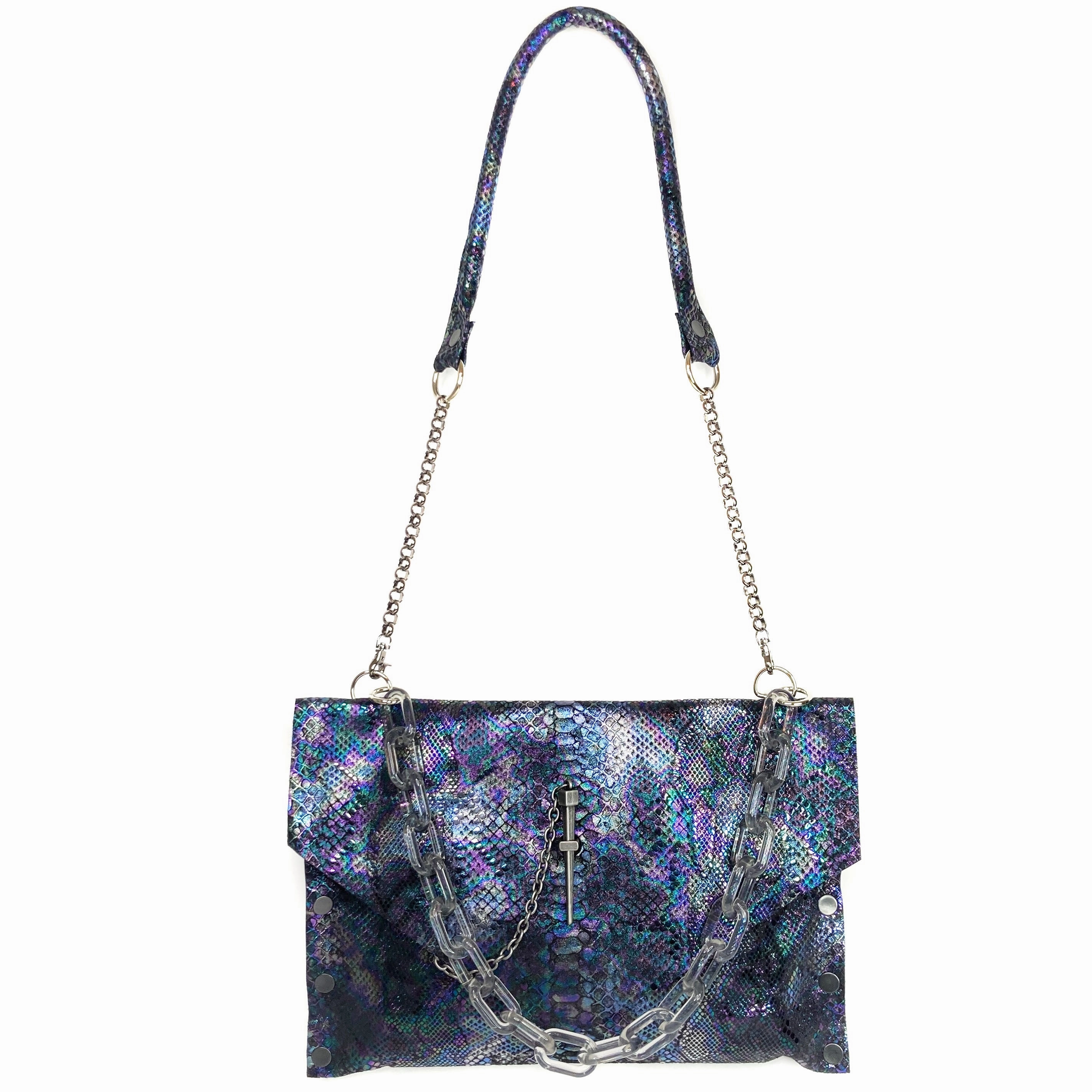 Easy Storage Minimalist Appeal Black Iridescent Snakeprint Cindy Bag