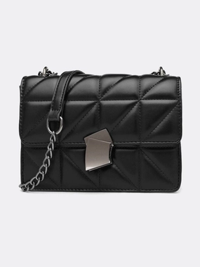 Geometric Clasp Quilted Crossbody Bag ?C Black Faux Leather Shoulder Bag Soft and smooth fabric that feels great to the touch