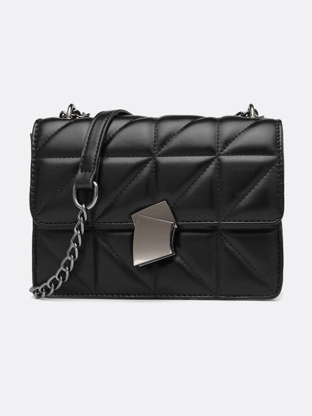 Geometric Clasp Quilted Crossbody Bag ?C Black Faux Leather Shoulder Bag Urban Explorer Street Utility