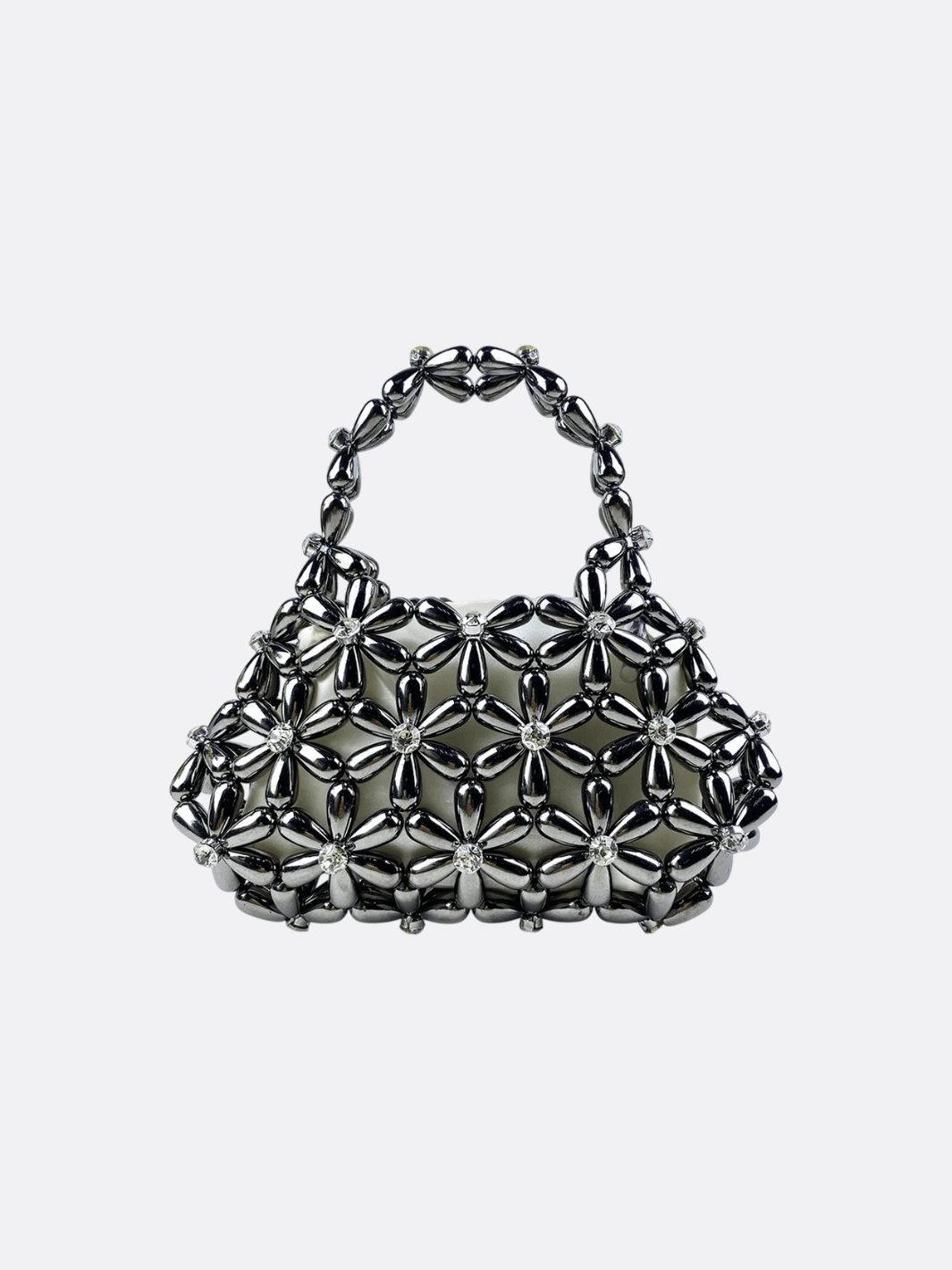 Casual Aesthetic Chic Look Floral Metal Frame Evening Bag ?C Sculptural Silver Mini Handbag