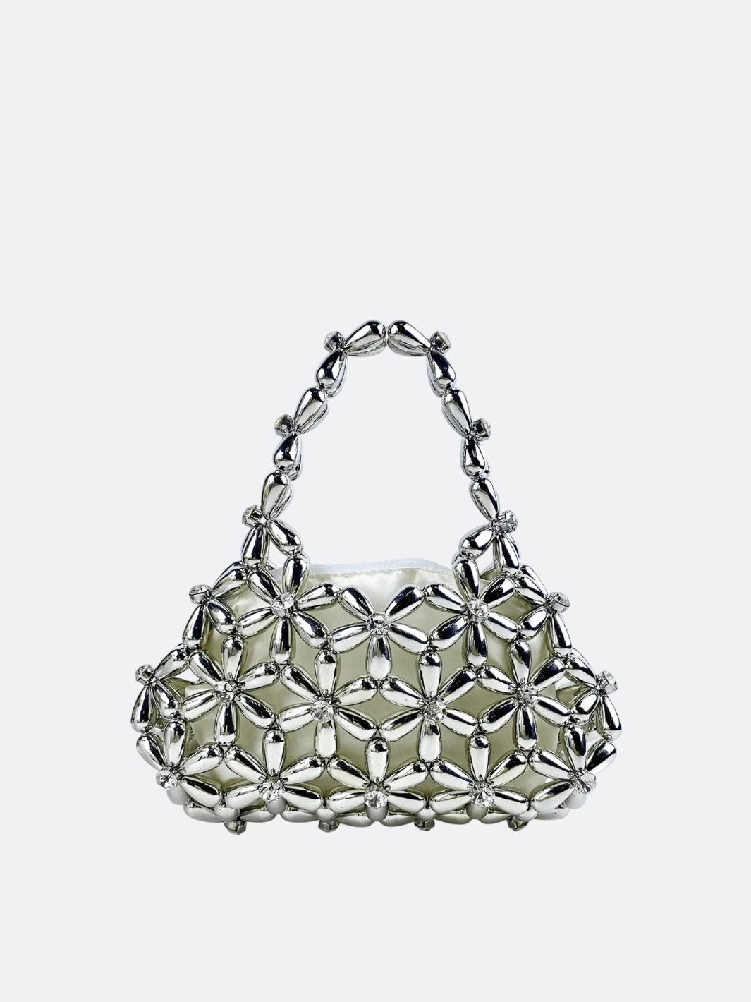 Floral Metal Frame Evening Bag ?C Sculptural Silver Mini Handbag Practical Design