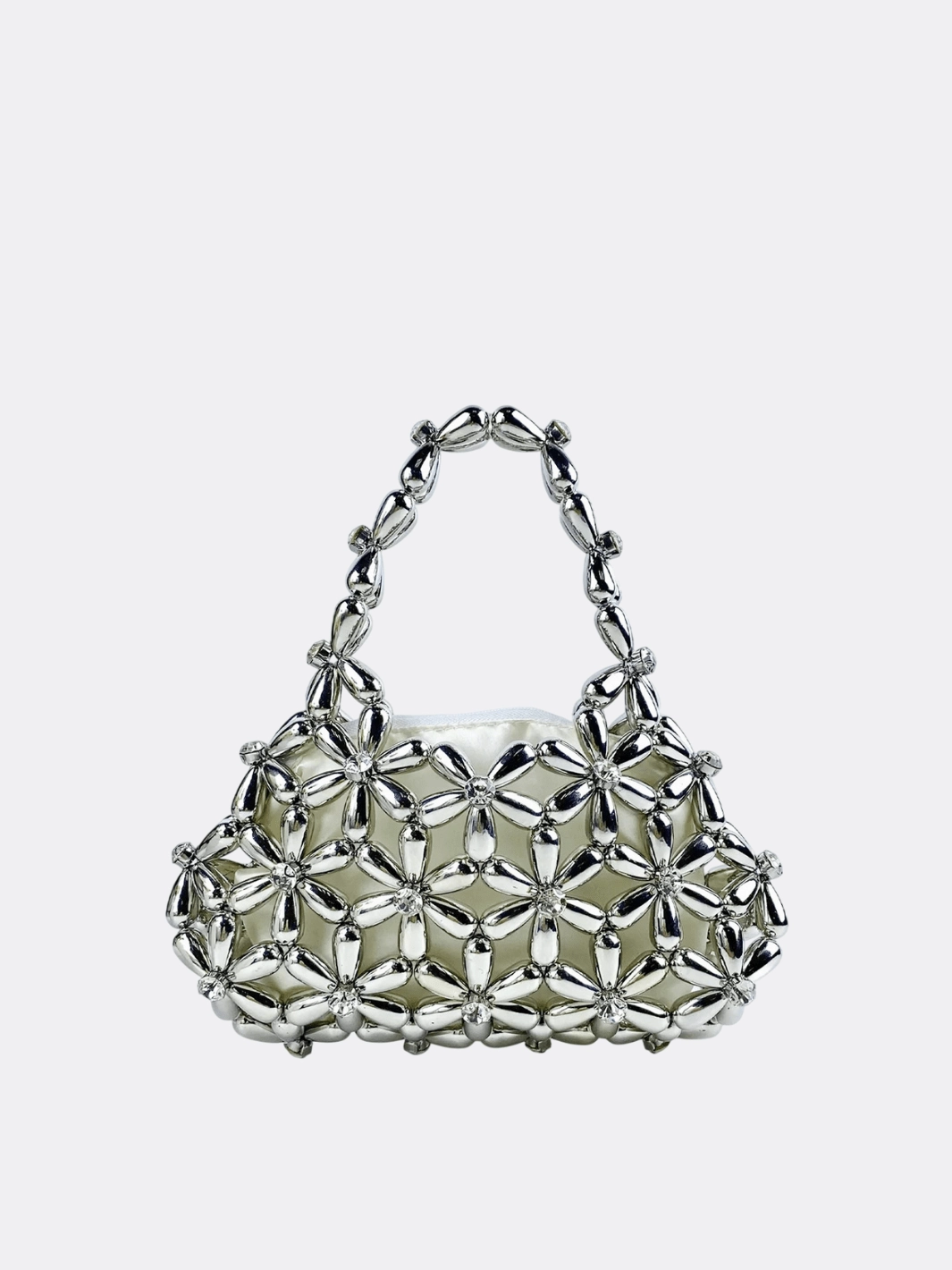 Recycled Leather Style Companion Floral Metal Frame Evening Bag ?C Sculptural Silver Mini Handbag