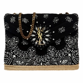 Durable Travel Piece Saint Laurent Loulou Black Paisley Quilted Cross Body Bag