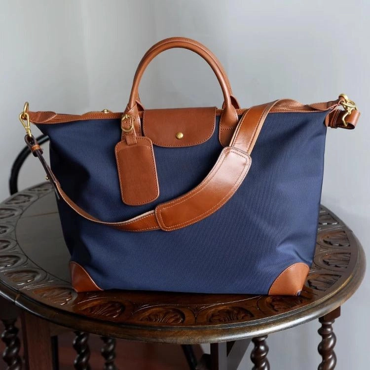 Handcrafted Large Waterproof Nylon and Cowhide Tote Bag, Women Shoulder Bag, Men Traveling Bag, Laptop Bag, Weekend Bag, Work Commutes Bag Sleek Utility Casual Journey