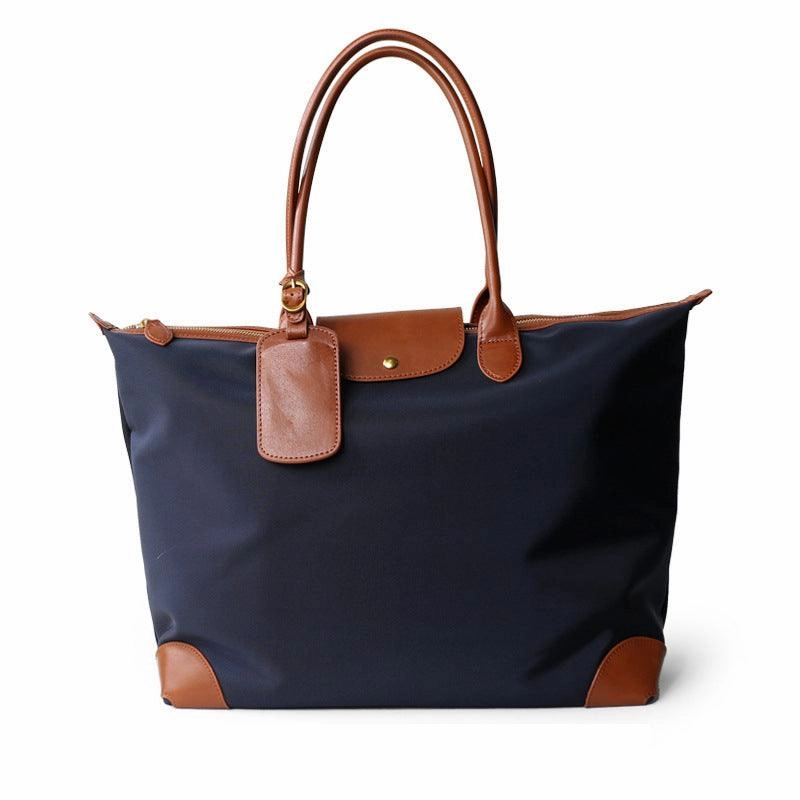 Handcrafted Large Waterproof Nylon and Cowhide Tote Bag, Women Shoulder Bag, Men Traveling Bag, Laptop Bag, Weekend Bag, Work Commutes Bag Functional Reliability Daily Carry Gear