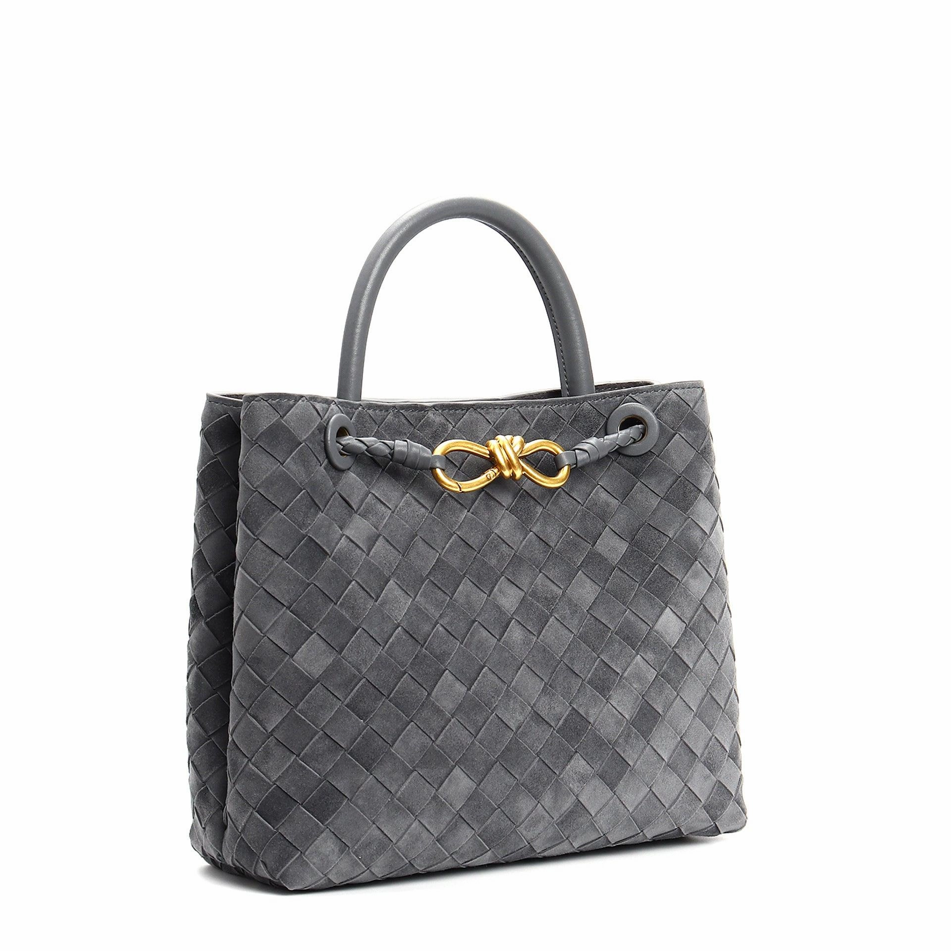 Lambskin Suede Leather Knotted Intrecciato Shoulder Bag | Woven Handbag With Metal Buckle, Daily Fashion Designer Bag, Woven Shoulder Purse Durable Organizer