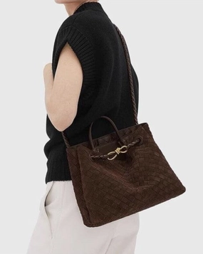 Functional Accessory Comfort Journey Lambskin Suede Leather Knotted Intrecciato Shoulder Bag | Woven Handbag With Metal Buckle, Daily Fashion Designer Bag, Woven Shoulder Purse