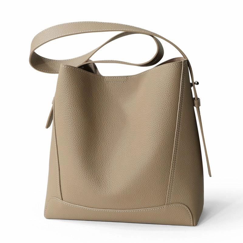 Minimalist Pebbled Leather Bucket Bag | Handcrafted Genuine Leather Shoulder Bag, Chic Crossbody Bag, Gift for Her Portable Travel Compact Travel