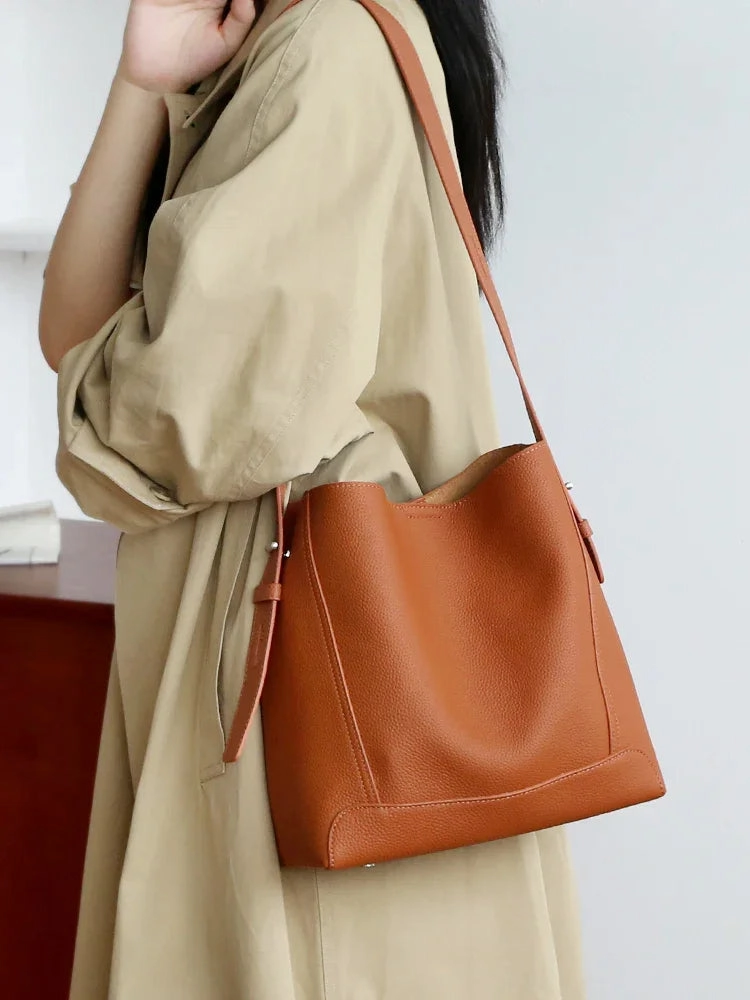 Daily Function Minimalist Pebbled Leather Bucket Bag | Handcrafted Genuine Leather Shoulder Bag, Chic Crossbody Bag, Gift for Her