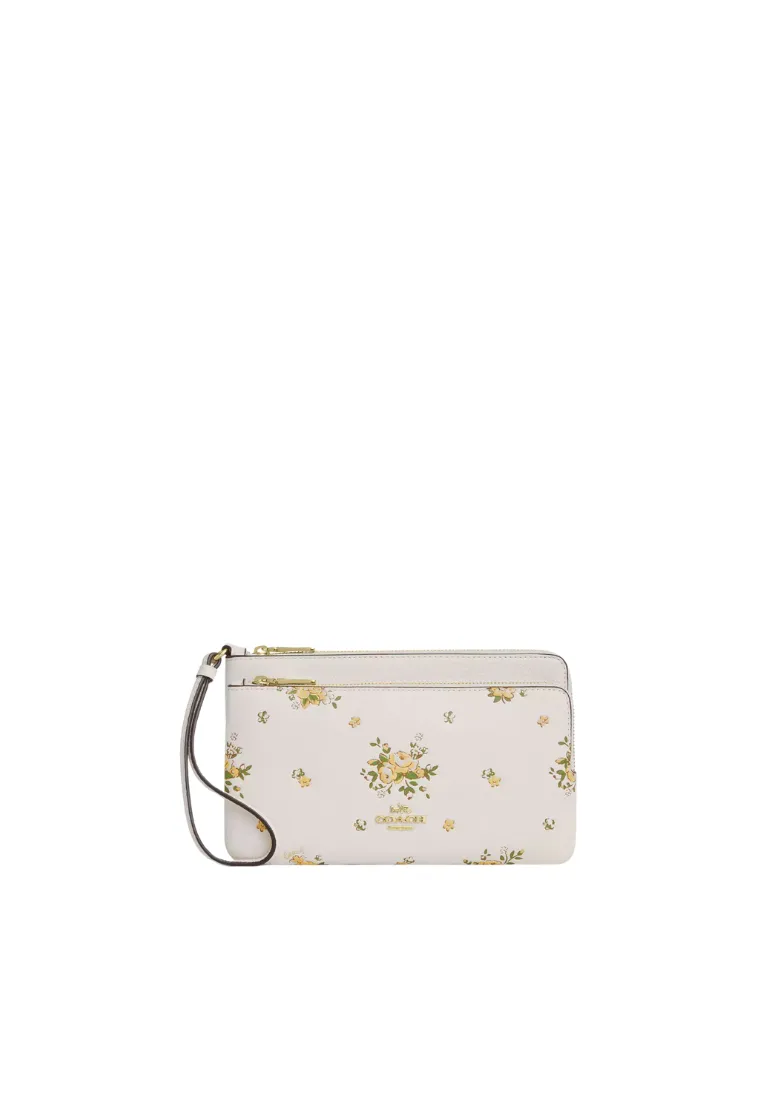 Coach Double Zip Wallet With Floral Print In Chalk Multi Cay51 Fashion Look