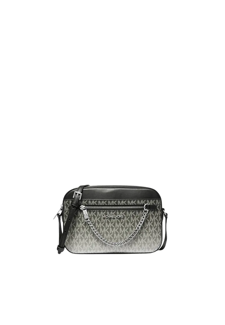 Michael Kors Signature Logo Ombre Jet Set Large Crossbody Bag In Black 35R5STTC9V Street Style