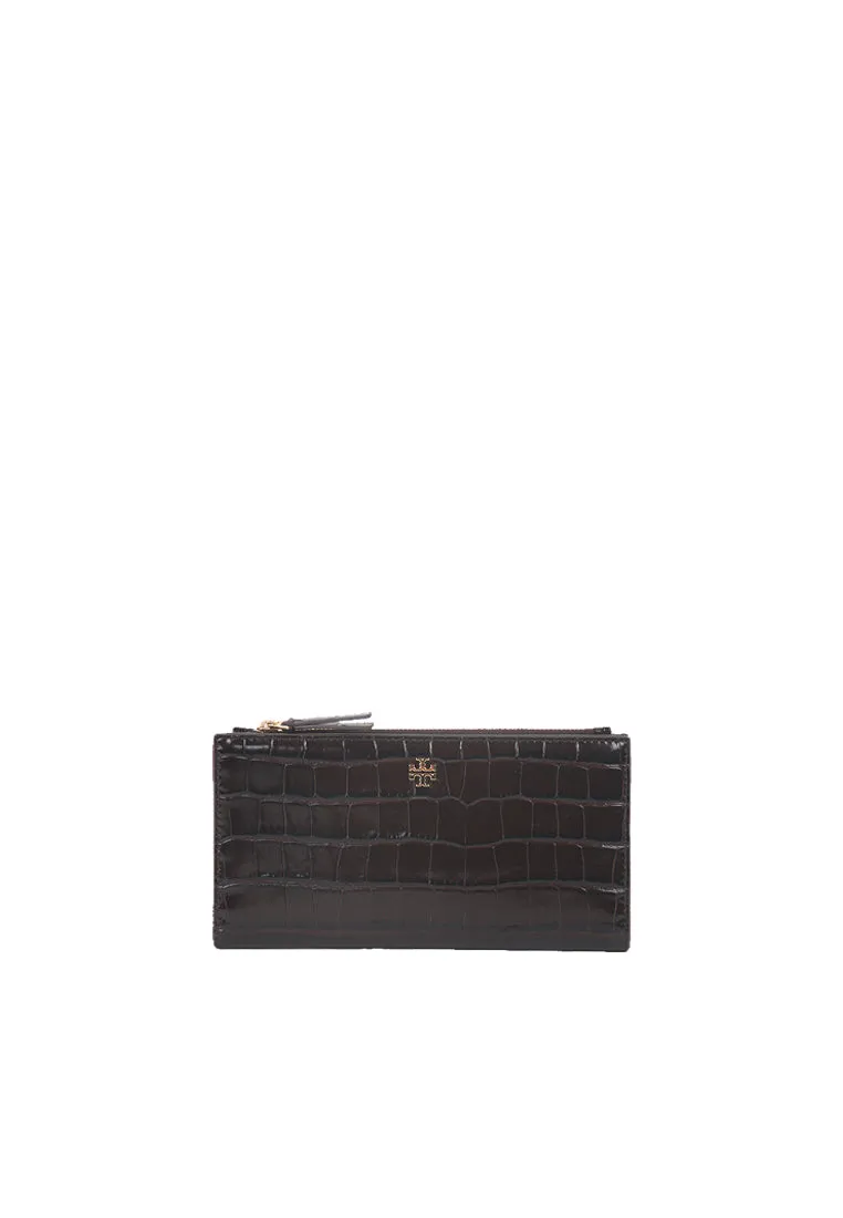 Modern Elegance Smart Detail Tory Burch Blake Embossed Slim Wallet In Dark Mahogany 149643