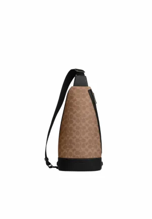 Outdoor Gear Adventure Outfit Coach Dominic In Signature Canvas Sling Bag In Tan Black CY801