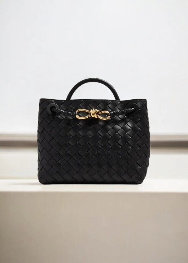 Classic Functionality Compact Everyday Alyn | Black Woven Mini Leather Tote Bag ?C Effortless Elegance & Timeless Appeal