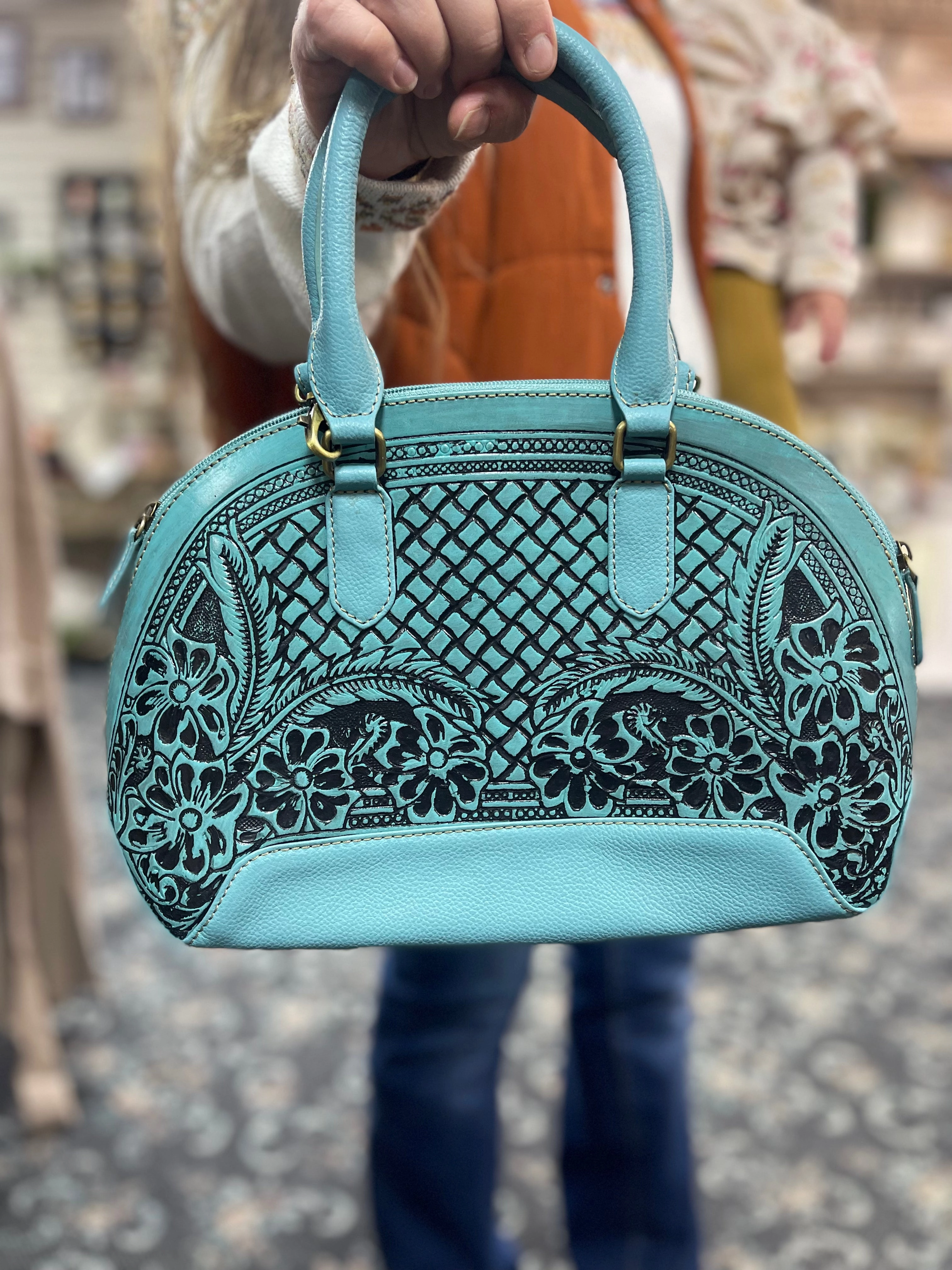 Stylish commuting bag Teal Leather Handbag