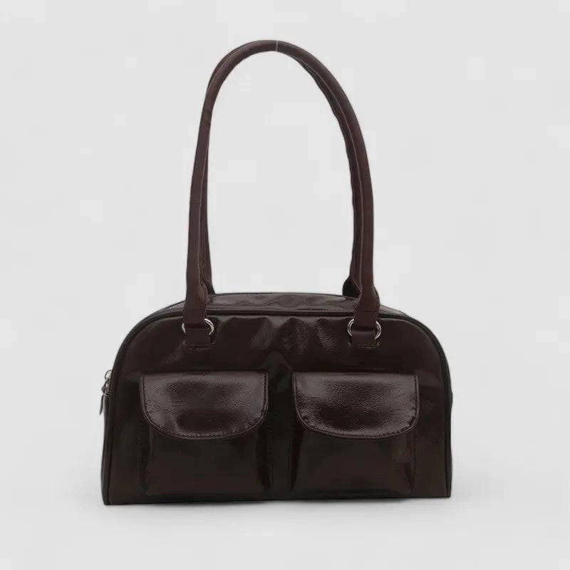 Nolisse | Glossy Black Patent Leather Shoulder Bag ?C Sleek & Stylish Travel Essential Practical Design