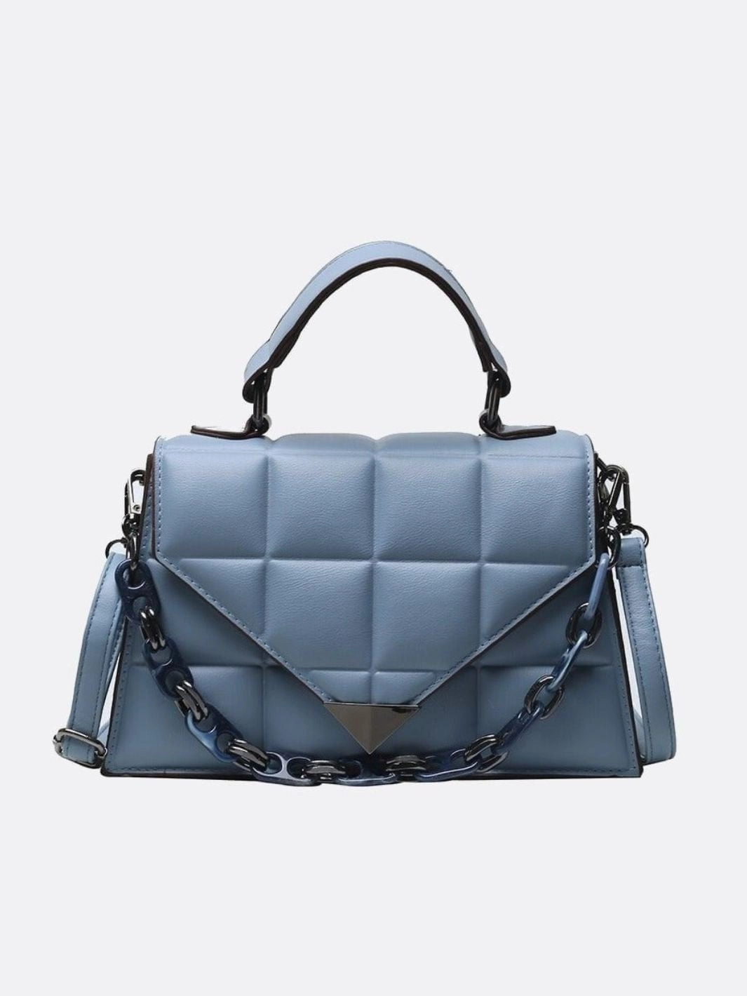 Aurora Quilted Statement Bag ?C Structured Handbag with Chain Detail & Top Handle Travel Utility