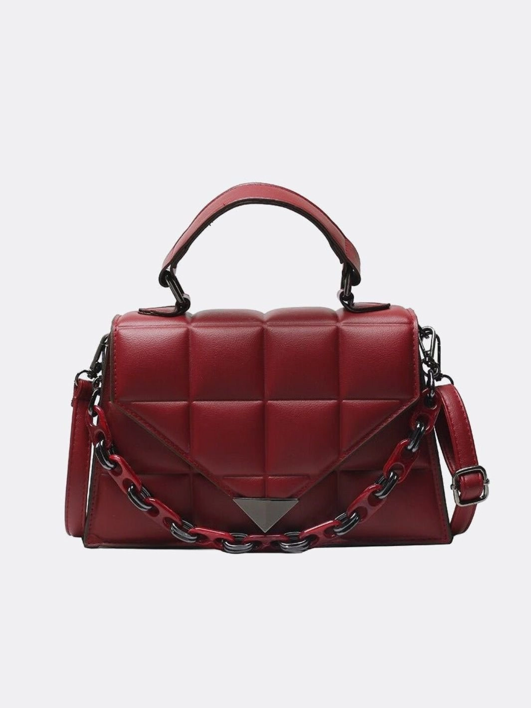 Aurora Quilted Statement Bag ?C Structured Handbag with Chain Detail & Top Handle Refined Texture Luxury Appeal