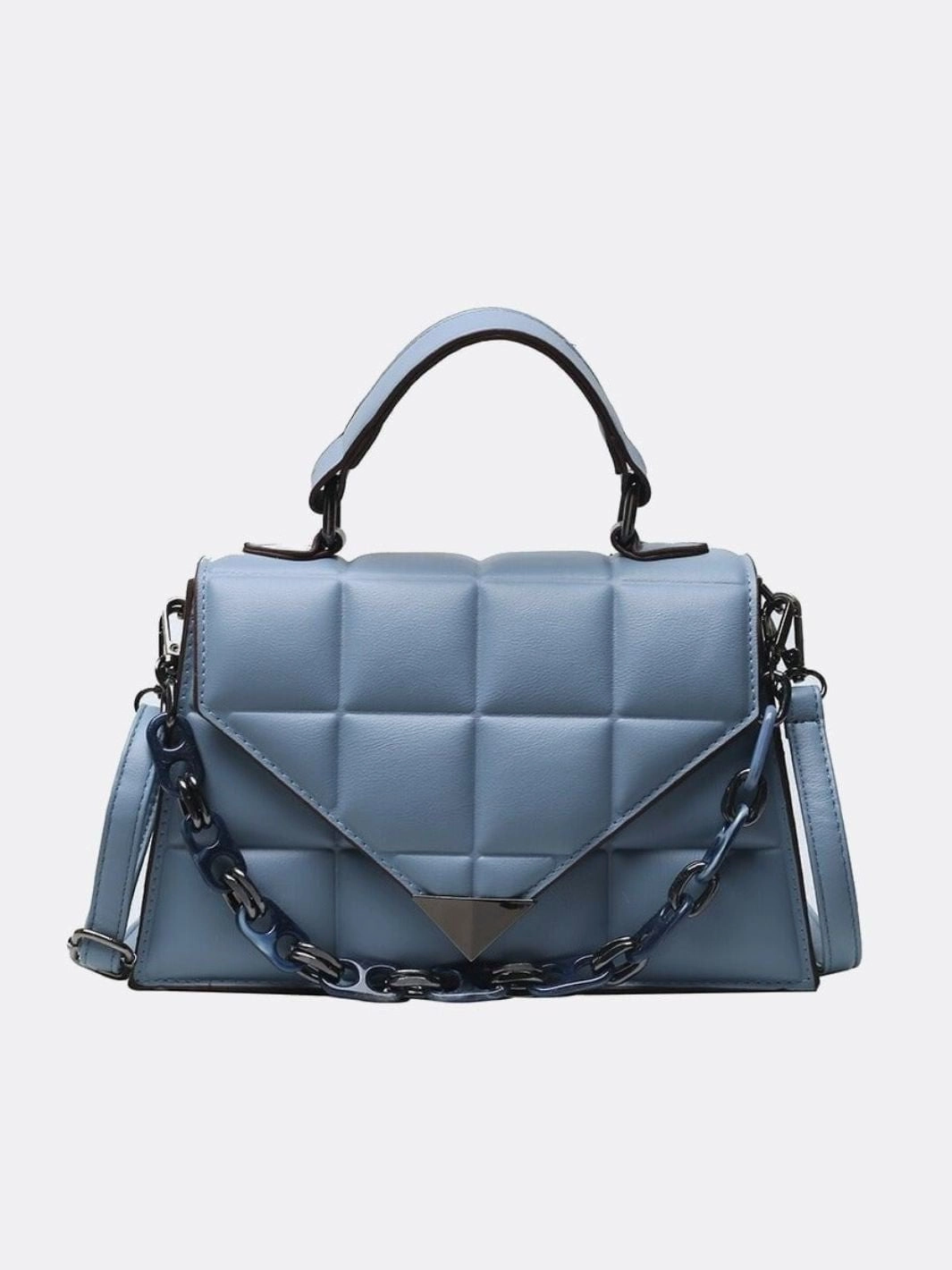 Aurora Quilted Statement Bag ?C Structured Handbag with Chain Detail & Top Handle Waterproof Fabric