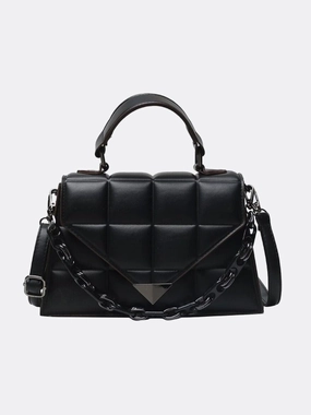 Aurora Quilted Statement Bag ?C Structured Handbag with Chain Detail & Top Handle Functional Beauty