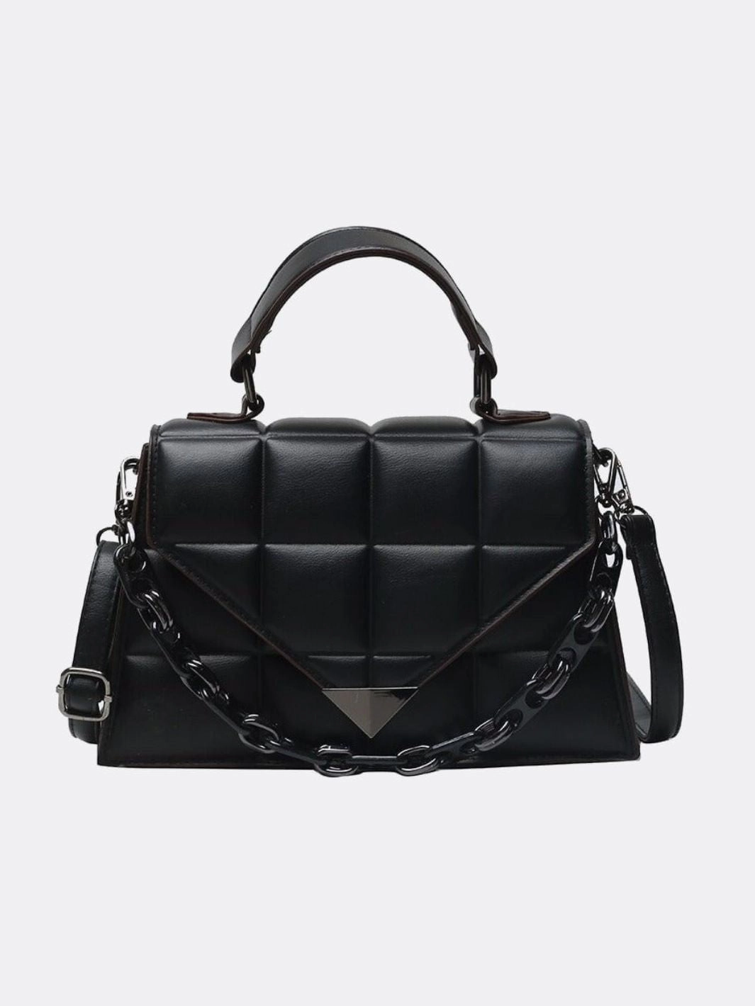 Aurora Quilted Statement Bag ?C Structured Handbag with Chain Detail & Top Handle Functional Beauty