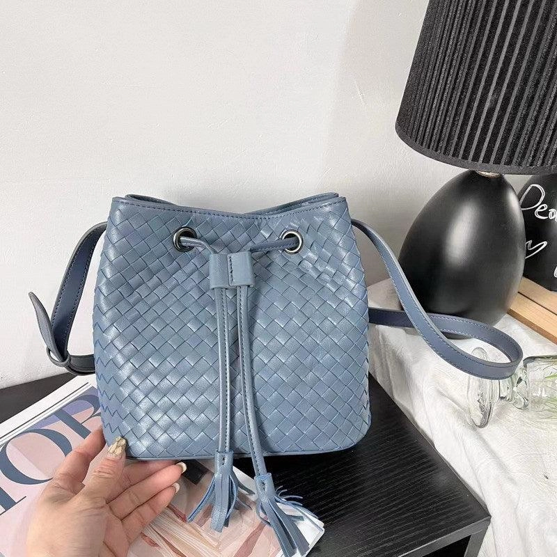 Drawstring Lambskin Leather Bucket bag |  Handwoven Medium Shoulder Purse Women's Cinch Designer Bag, Crossbody Crossover, Must-have Bag Outdoor Comfort