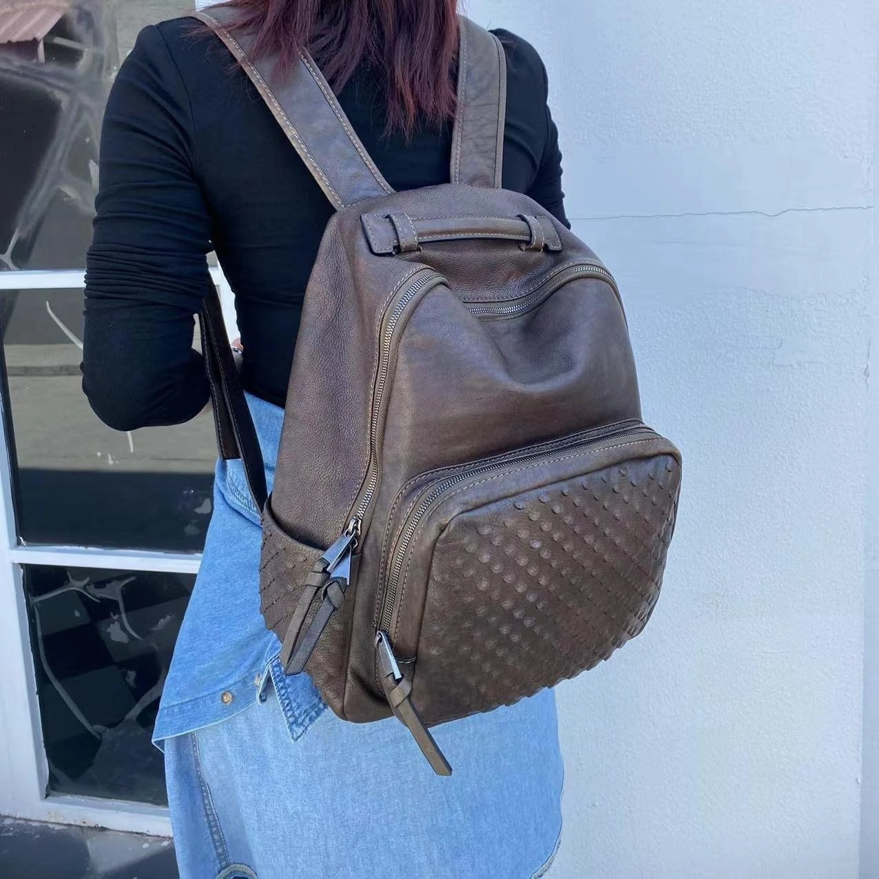 Travel Organizer Practical Utility Handcrafted Full-grain Leather Backpack, Heavy-duty Stud Hiking, Women & Men Purse, Unisex, Vintage Laptop Backpack, 15-inches Laptop Bag