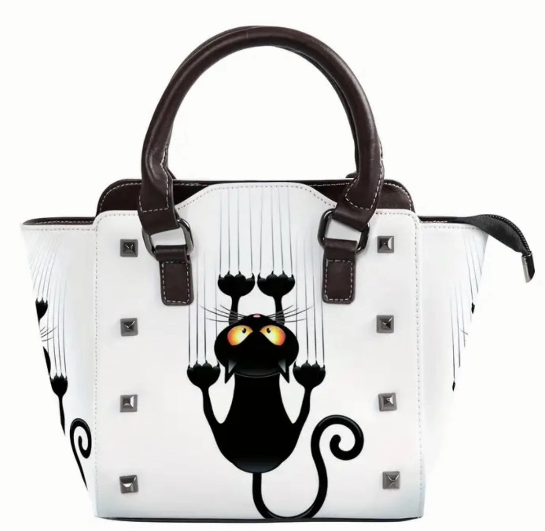 Lightweight Comfort Outdoor Activity Black Cat Scratching Down Purse/Crossover Bag