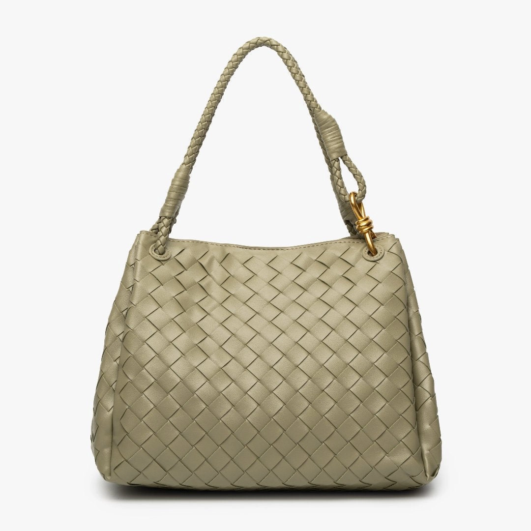 Monaco Woven Tote Bag with Braided Handle and Gold Accent ?C Luxury Designer Handbag party look