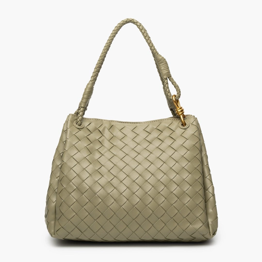 Durable Companion Minimal Carry Monaco Woven Tote Bag with Braided Handle and Gold Accent ?C Luxury Designer Handbag