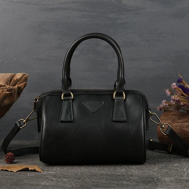 Everyday Carry Minimalist Travel Leather Boston Bag, 3 Colours Leather Handbag, Handmade Leather Bag, Woman's Brown, Black Leather Bag, Small Floto Bag, Crossbody Bag