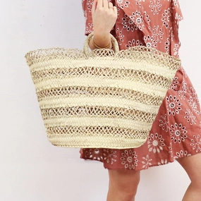 Socco Designs Cannes Straw French Basket Beach Tote Versatile Use