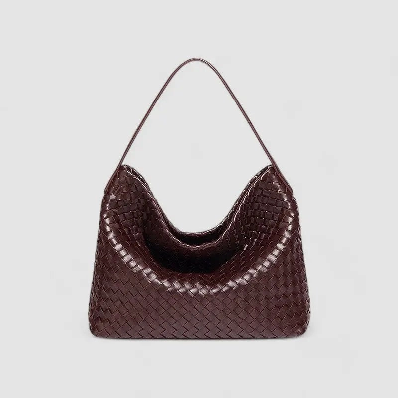 Daily Commute Sorvessa | Black Woven Leather Shoulder Bag ?C Elegant & Versatile