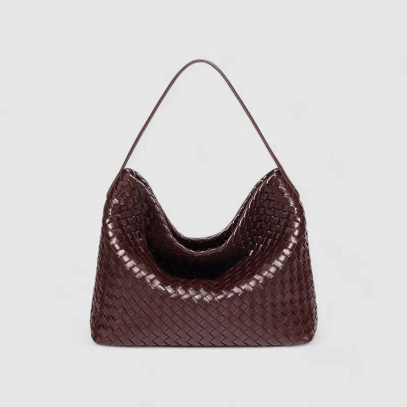 Sorvessa | Black Woven Leather Shoulder Bag ?C Elegant & Versatile Casual Journey