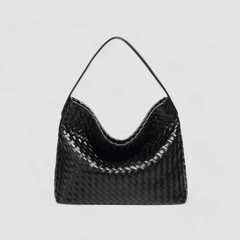 Sorvessa | Black Woven Leather Shoulder Bag ?C Elegant & Versatile Work Day