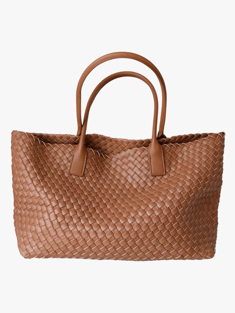 Olyndra | Tan Woven Leather Tote Bag ?C Effortless & Stylish Daily Look