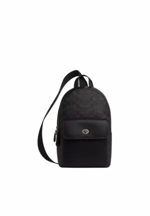 Minimal Charm Coach Turnlock In Signature Canvas Sling Bag In Charcoal Black CAJ92