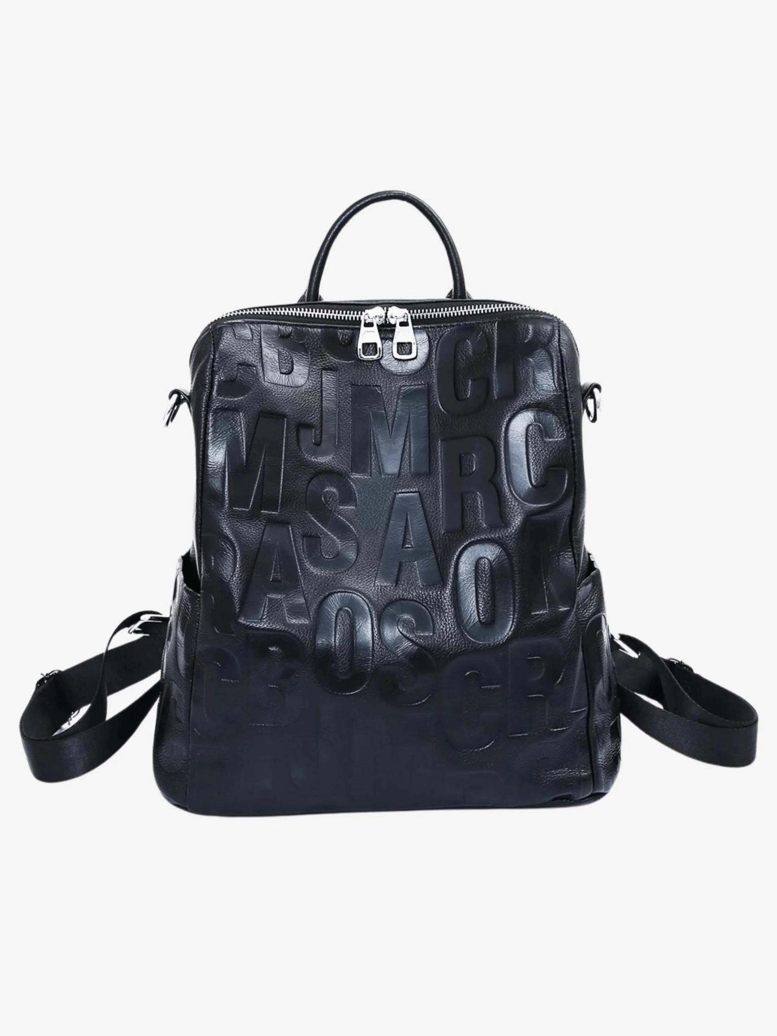 Sylvaya | Embossed Black Leather Backpack ?C Bold & Urban daily accessory