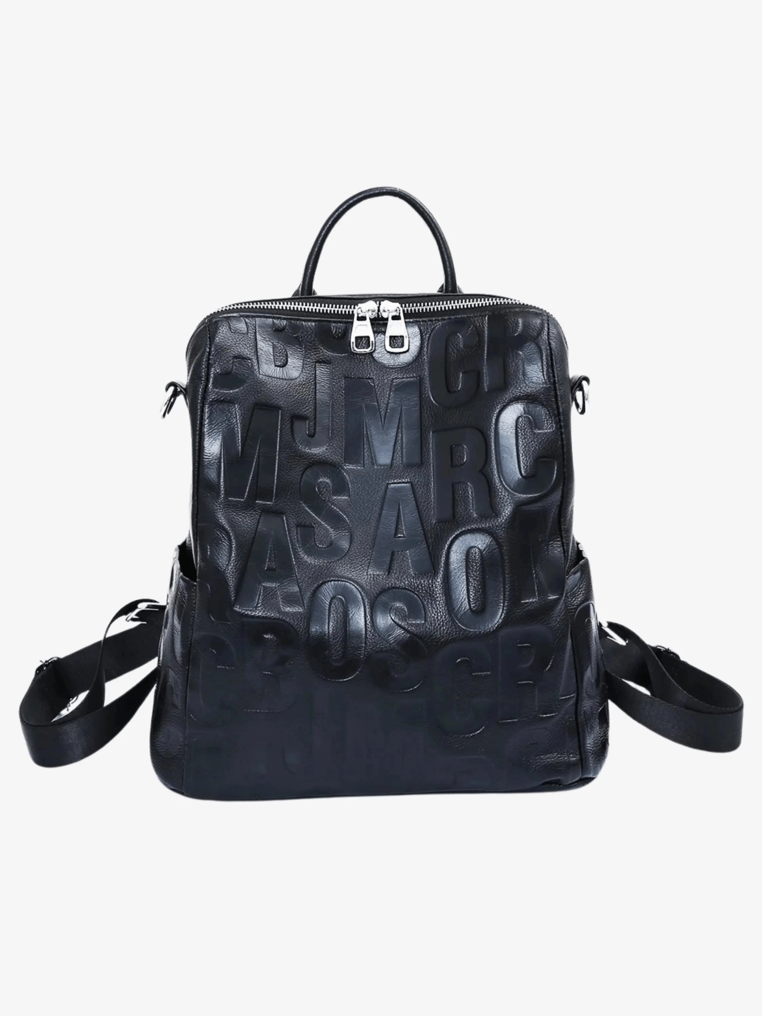 Sylvaya | Embossed Black Leather Backpack ?C Bold & Urban All Season Daily Storage