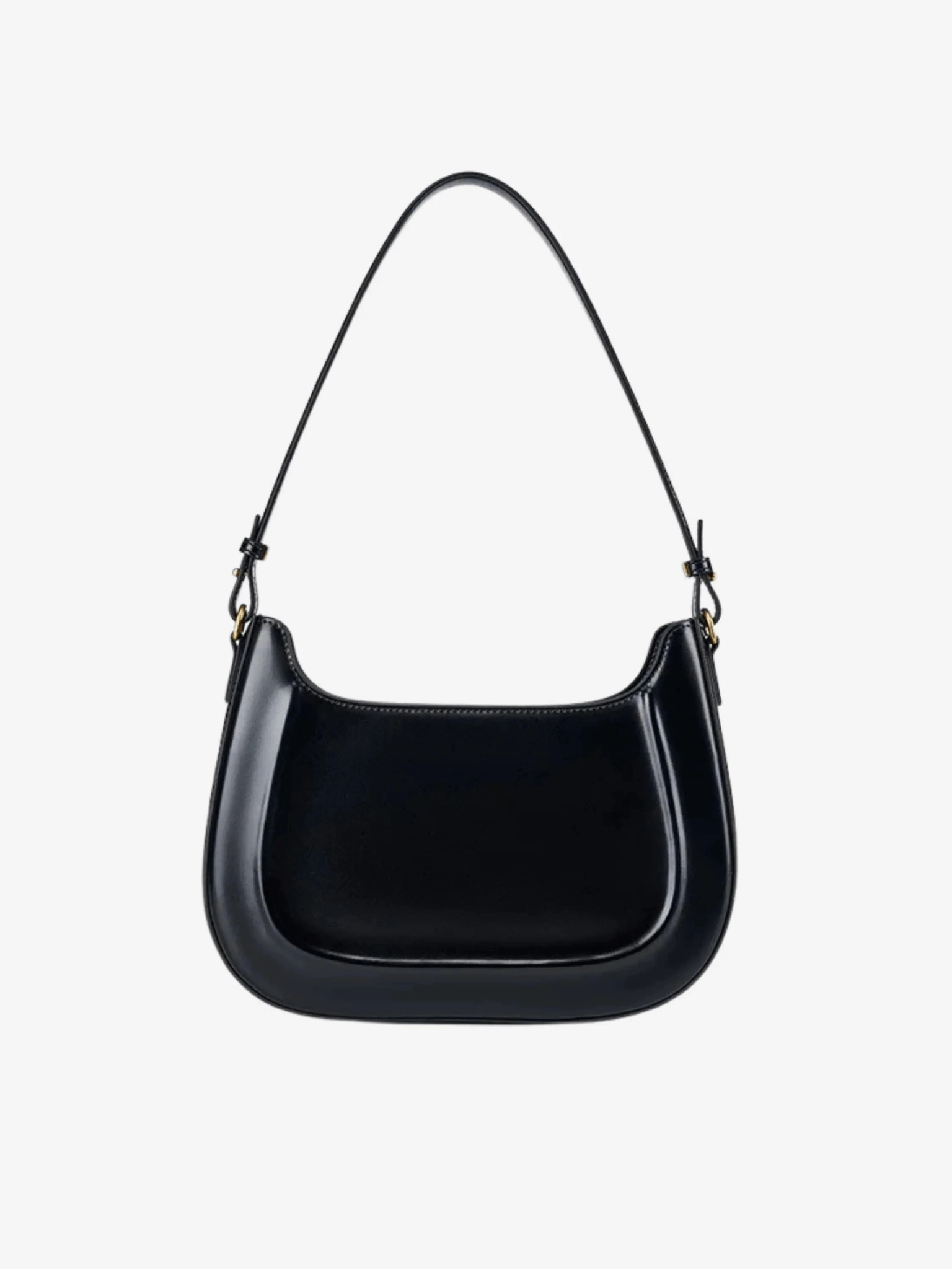 Street Utility Casual Outfit Celeste | Black Patent Leather Shoulder Bag ?C Sleek & Sophisticated