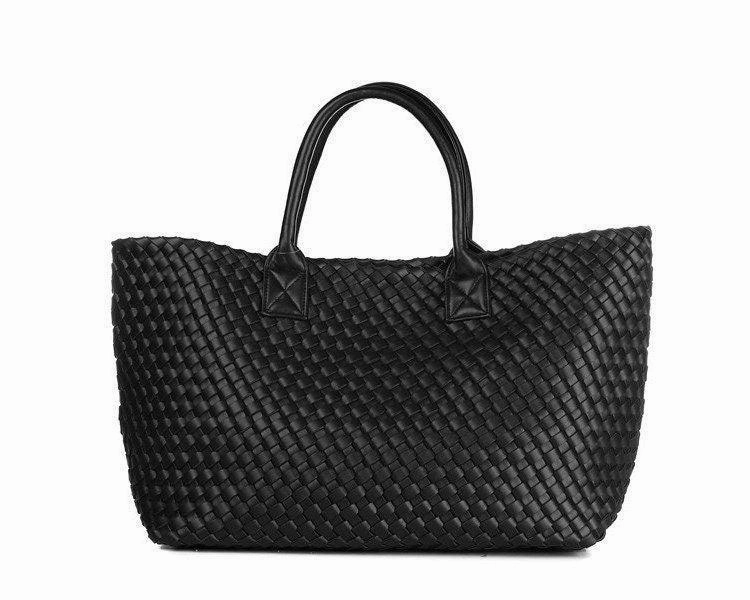Compact Organizer Large Handwoven Vegan Leather Tote/Weekend Bag in Onyx I Trendy Boutique Style ! Handmade Gift for Her
